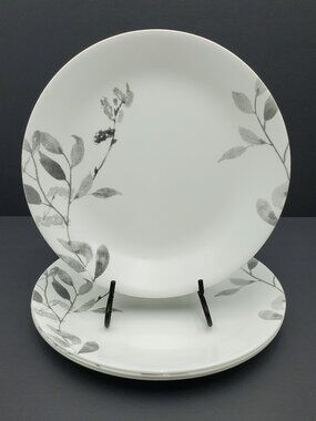 Corelle Misty Leaves Dinner Plates Corning White Plates with Gray Leaves